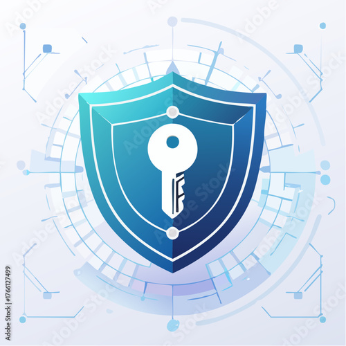 Digital Fortress: Abstract Shield with Key Emblem for Data Encryption Paradigm