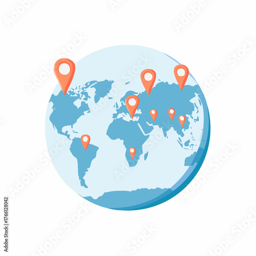 Global Network: Illustrative World Map with Location Pinpoints for Diverse Connections