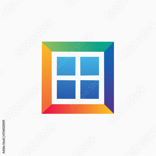 Gradient Framed Window Icon with Blue Squares Symbolizing Opportunity and Clarity