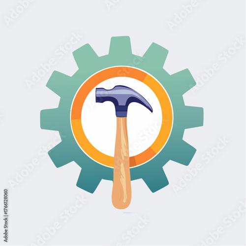 Hammer and gear collaboration signifying construction and industrial synergy