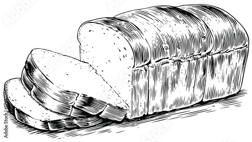 Artistic Black and White Loaf of Bread Sketch with White Background