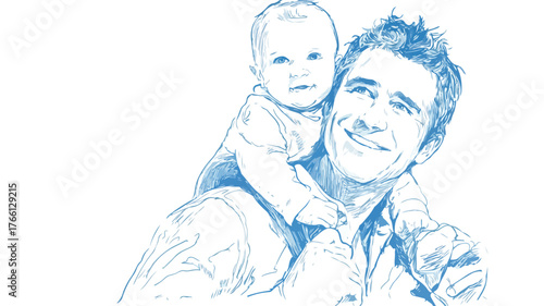 Father and Baby Vector Illustration: Joyful Man Carrying Infant on Shoulders