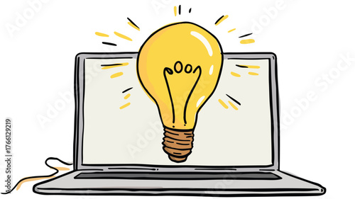 Innovative Laptop with Light Bulb Vector Illustration for Creative Ideas