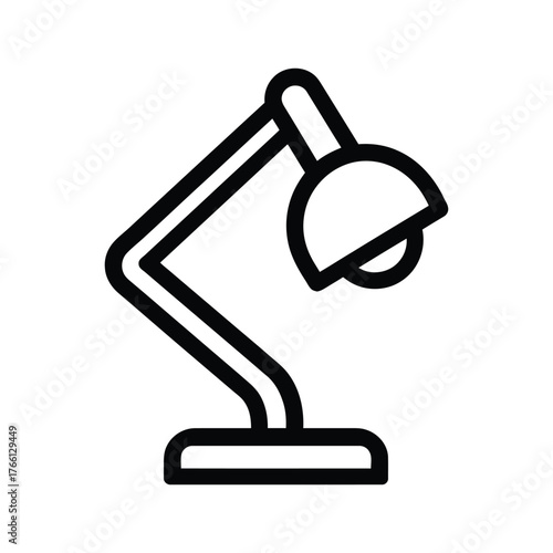 A black outline shows an adjustable desk lamp with a rounded shade on white background
