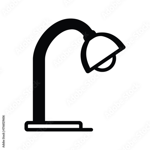 An elegant black outline desk lamp features a modern and sleek appearance on white background