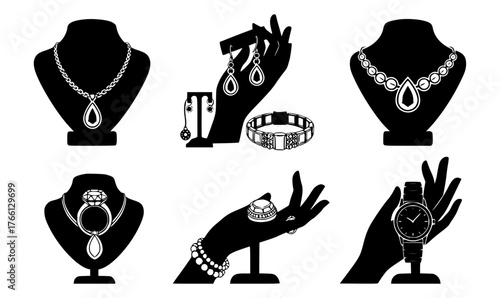 set of jewelry on mannequin isolated on white