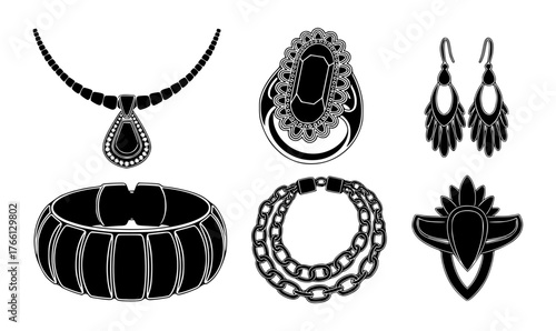 jewlry set, set of jewelry on mannequin isolated on white	