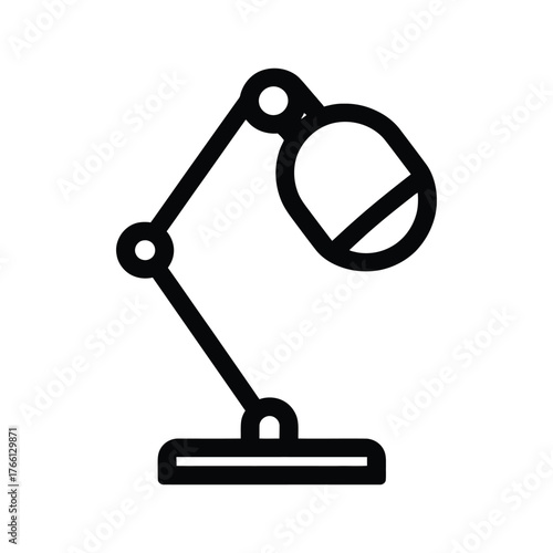 Black outline office desk lamp with adjustable arm stands against white background
