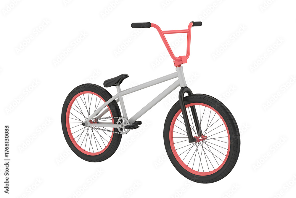 Fototapeta premium A silver BMX bike with red accents, poised and ready for tricks and urban exploration.
