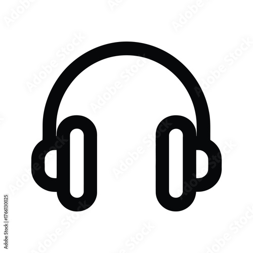 Headphone icon in black presents listening, providing sound in a minimal line on white background