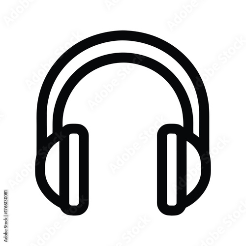 Headphones are displayed as a minimalist double lined icon on a white background