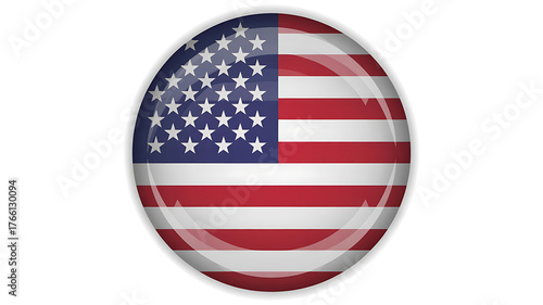 Circular emblem displays a familiar flag with stars and stripes, representing national identity and pride.