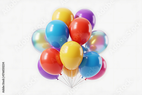A cluster of colorful balloons floats upwards, symbolizing celebration, joy, and a festive atmosphere.