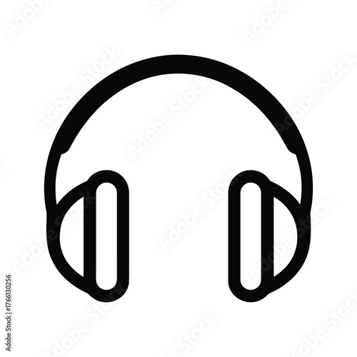 Isolated black headphones icon features cushioned earcups over a white background, perfect for sound