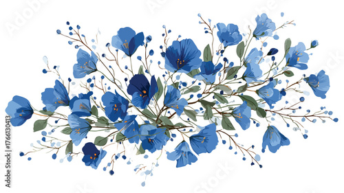 Elegant Blue Flower Arrangement with Branches and Lush Greene