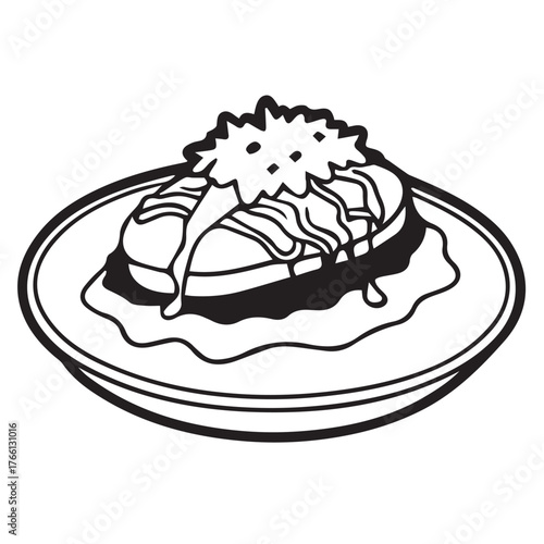 A delectable dessert, possibly an clair or pastry, adorned with cream and drizzled with sauce, sits elegantly on a plate, showcasing culinary artistry isolated on white background
