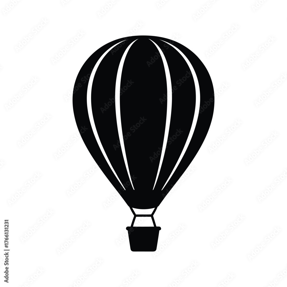 Fototapeta premium A striking black and white depiction of a classic hot air balloon floats gently