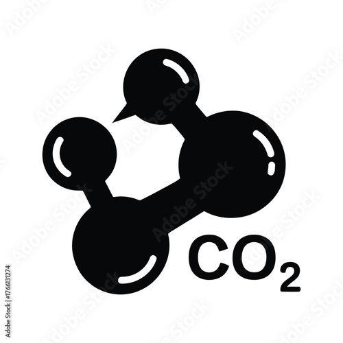 Black carbon dioxide co2 molecule structure representation on a white background is clearly seen