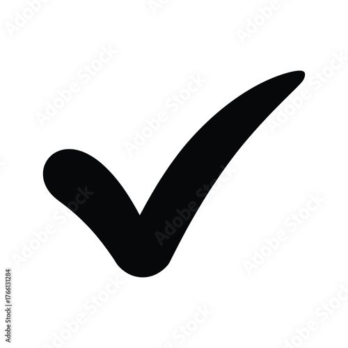 Black check mark confirms completion with a bold stroke on a white background