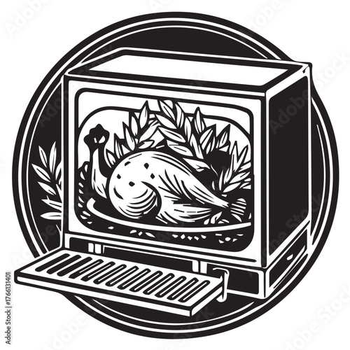 A vintage television displays a roasted turkey adorned with herbs, creating a nostalgic and humorous image, isolated on white background the retro design evokes classic holiday gatherings