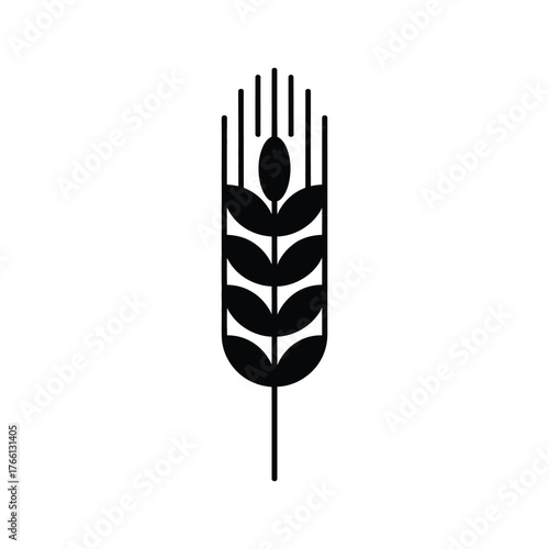 Black stylized wheat ear stands prominently over a white background in this artful design