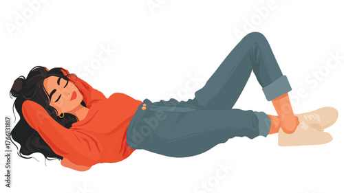 Lazy Girl Relaxing Vector Illustration on White Background