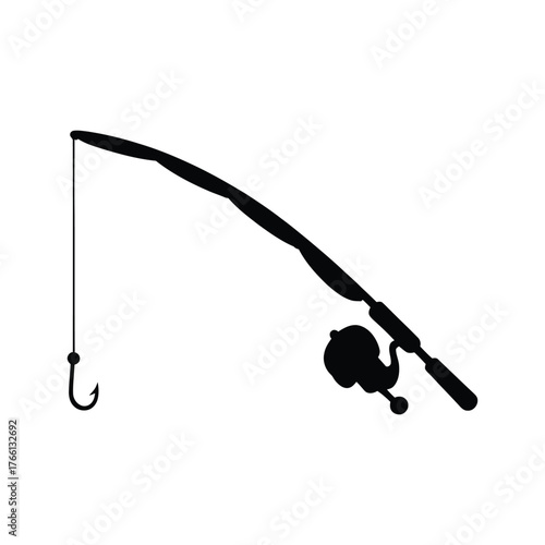 A silhouette fishing rod is angling with a hook on a white background