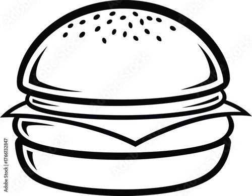 Burger Silhouette Vector – Fast Food Sandwich Icon for Restaurant and Snack Design