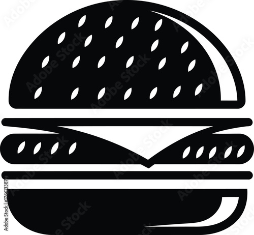 Burger Silhouette Vector Icon – Fast Food Sandwich Graphic for Restaurant and Menu Design