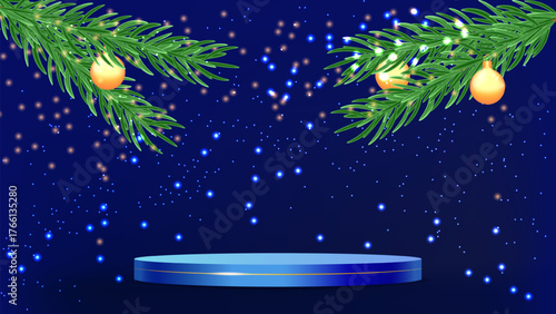 Festive Luxury Holiday podium Christmas New Year. Postcard banner design. For festive marketing ads web banner and seasonal event promotion. Vector illustration.