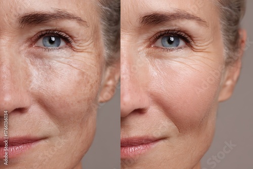 before-after skincare texture comparison, dry dull skin vs hydrated smooth skin