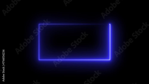 Abstract cayn neon glowing line frame, animated moving led light screen box projection 3d rendering, empty space border presentation,black background. Neon Square Frame Animation.4k video