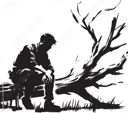 Monochromatic contemplation, solitude and nature in sumi-e brushstroke design