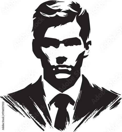 Stylized portrait of a confident businessman with minimalist artistic flair