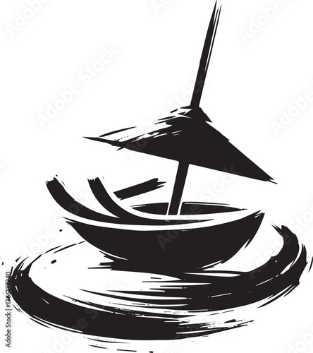 Minimalist sumi-e illustration of Indonesian Gudeg with artistic flair