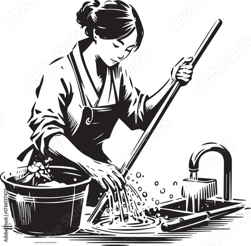 Woman washing gardening equipment, preparing tools for horticultural endeavors