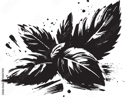 Stylized Lemon Balm Illustration in a Distinctive Sumi-e Inspired Aesthetic