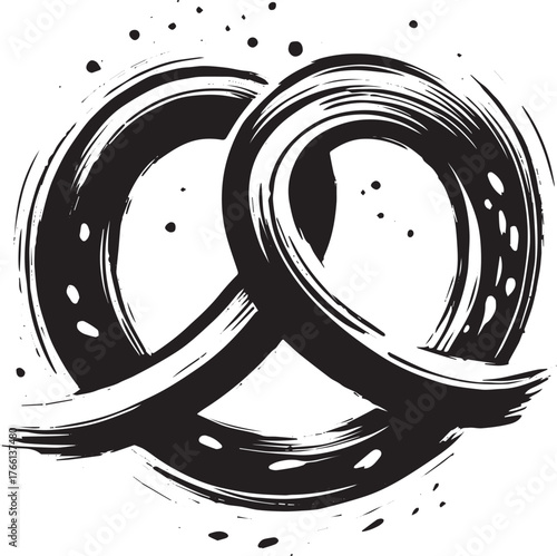 Minimalist Sumi-e Illustration of a Soft Pretzel with Brush Stroke Effect