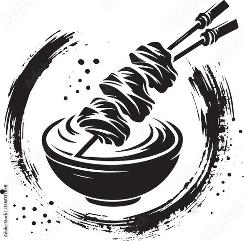 Monochrome Rendang Sumi-e Illustration: A minimalist depiction of Indonesian cuisine