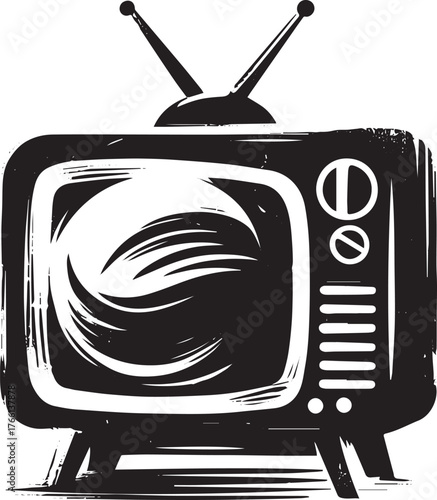 Vintage Television Set Illustration with an Artistic and Distressed Aesthetic