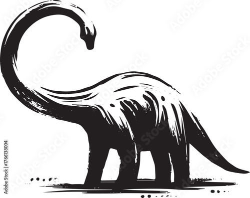 Elegant Brachiosaurus Depicted in Minimalist Sumi-e Style Illustration