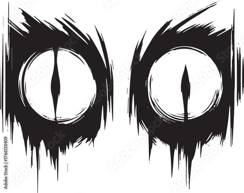 Creepy Sumi-e Eyes: Minimalist Vector Icon with Menacing, Sharp Pupils