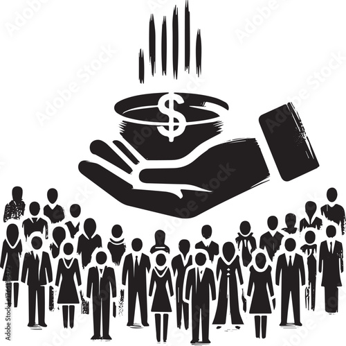 Monochrome rendering of fundraising event highlighting communal contribution