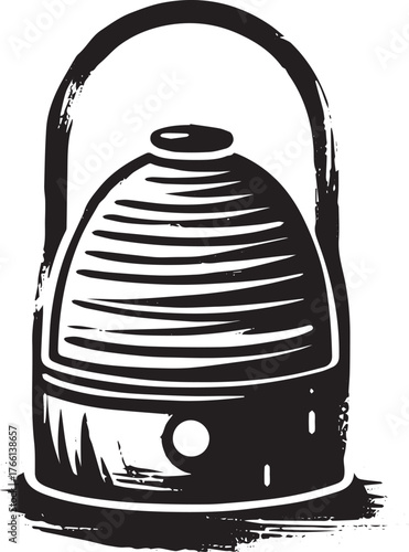 Stylized illustration of a facial steamer with an artistic sumi-e touch