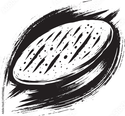 Minimalist Sumi-e Style Illustration of a Flatbread on White Background