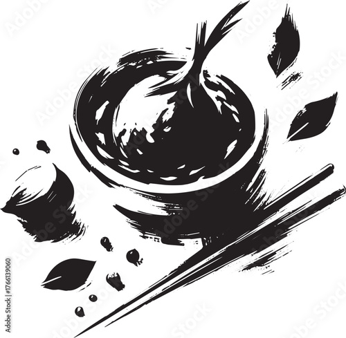 Minimalist Sumi-e Illustration of Goan Vindaloo with Brush Strokes