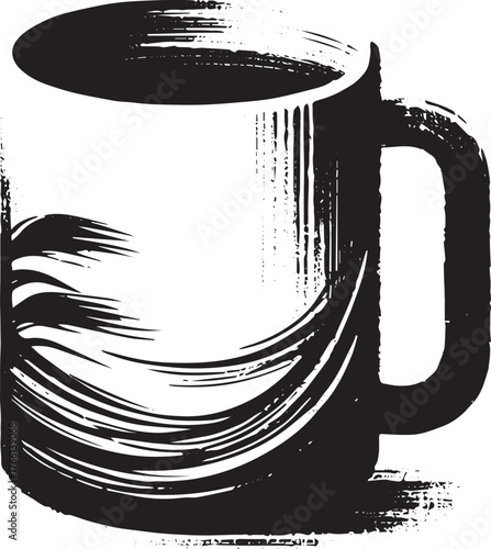 Elegant monochrome depiction of a mug using sumi-e artistic style
