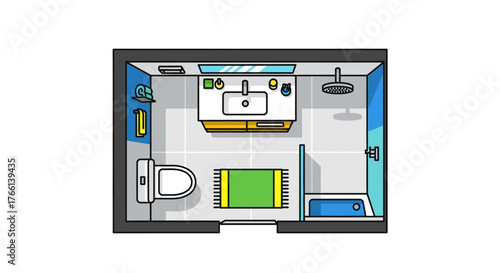 Bathroom interior design plan toilet sink tub illustrating home improvement modern living space planning and property layout for architects and designers.