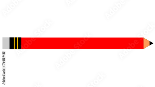A detailed illustration of a red pencil with a gray eraser and a sharpened tip, ready for use.