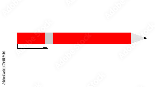Illustration of a red pencil with a gray band and a black clip.